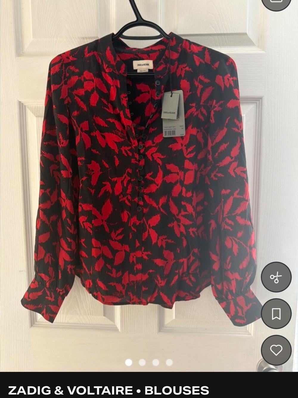 Zadig & Voltaire Black Blouse with Red Leaf Print